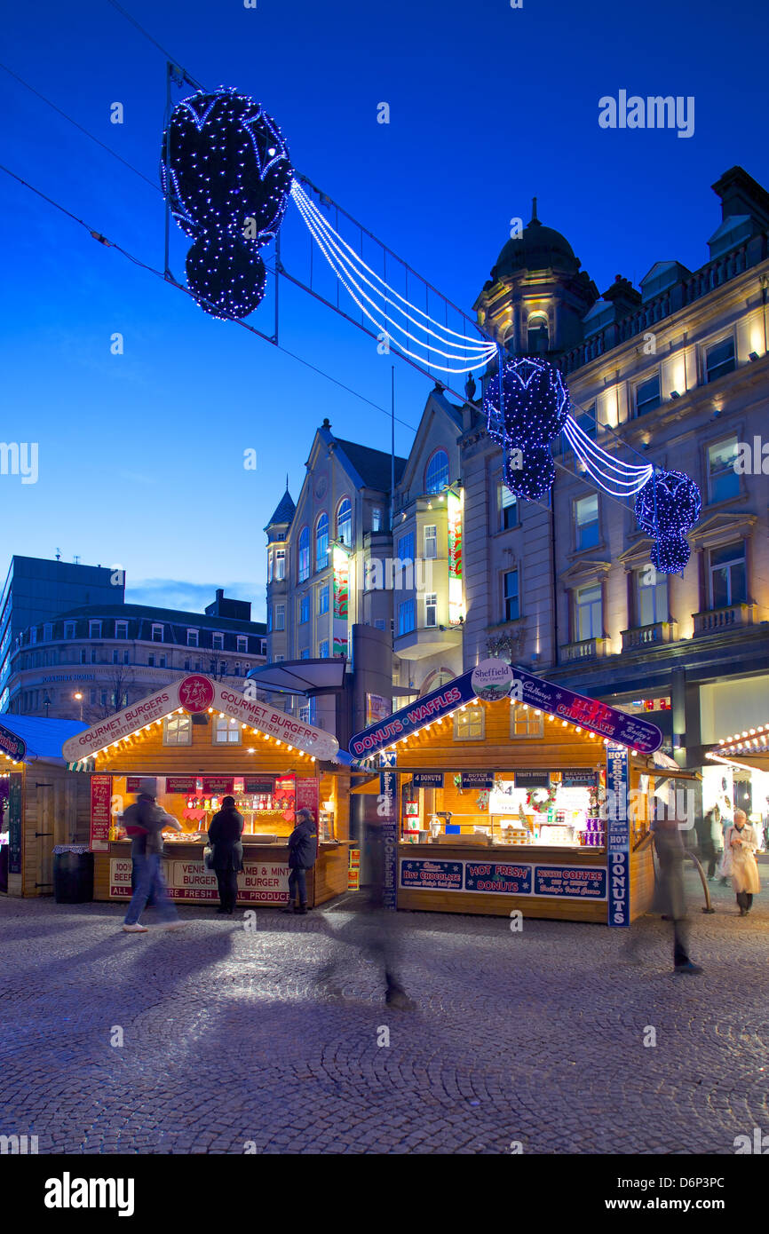 Mercato di Natale, Sheffield South Yorkshire, Yorkshire, Inghilterra, Regno Unito, Europa Foto Stock