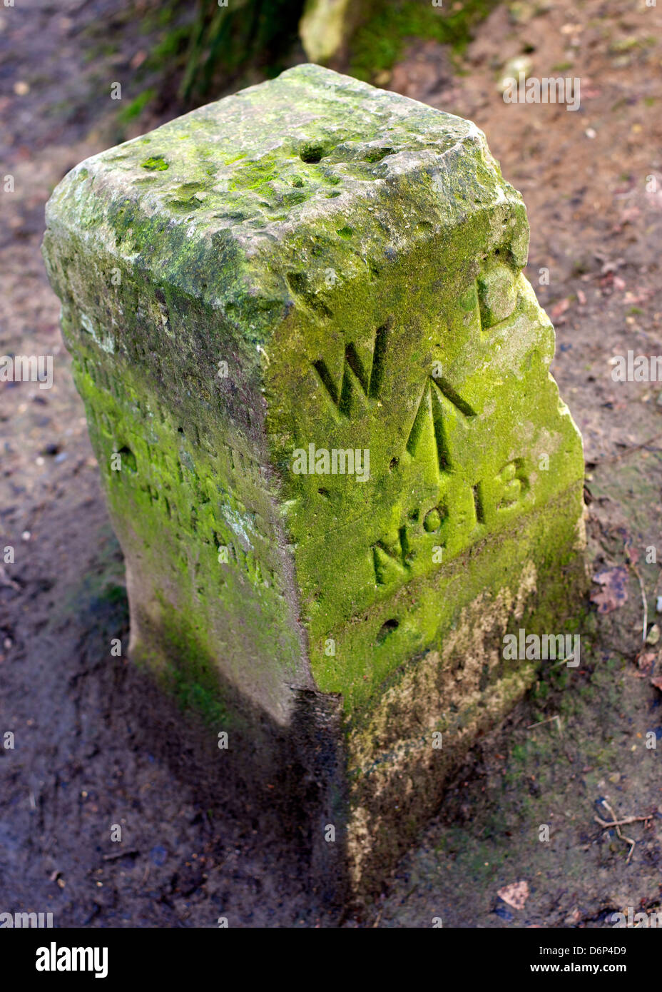 Dipartimento di guerra Post Marker n. 13 Reigate Surrey iscrizione recita "reparto guerra di confine è il bordo settentrionale della via dei pellegrini' Foto Stock