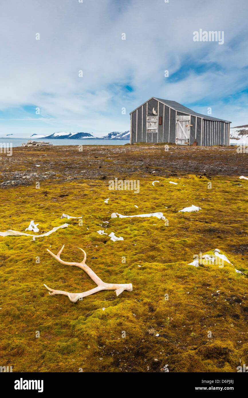 Cacciatori norvegesi cabina, Barentsoya (Isola di Barents), arcipelago delle Svalbard, Norvegia, Scandinavia, Europa Foto Stock