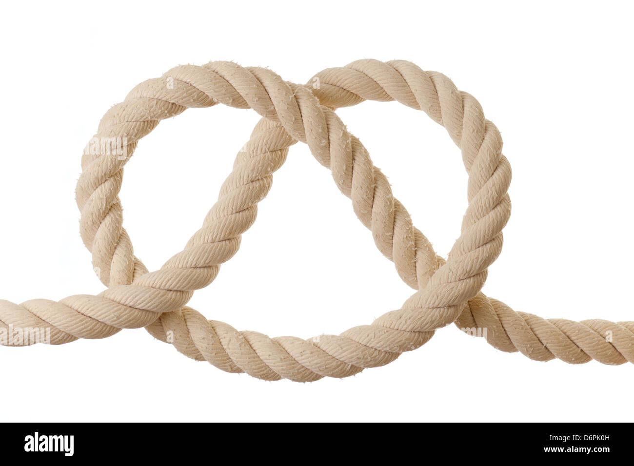 Nodo su una fune isolato su bianco Foto Stock