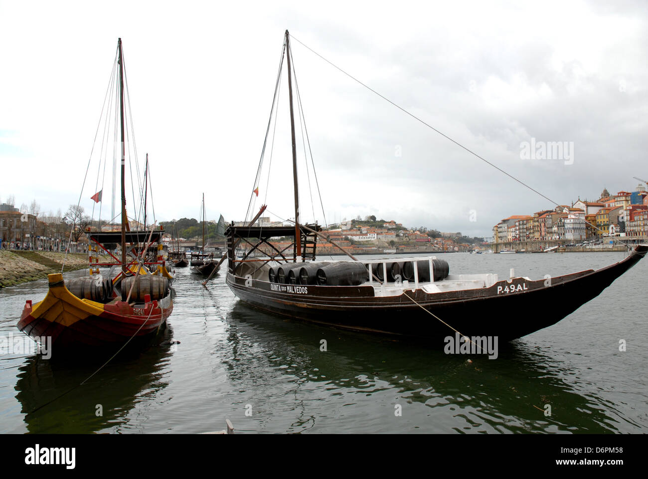 Il vino di Porto barche, Rabelo barche Portogallo. Foto Stock