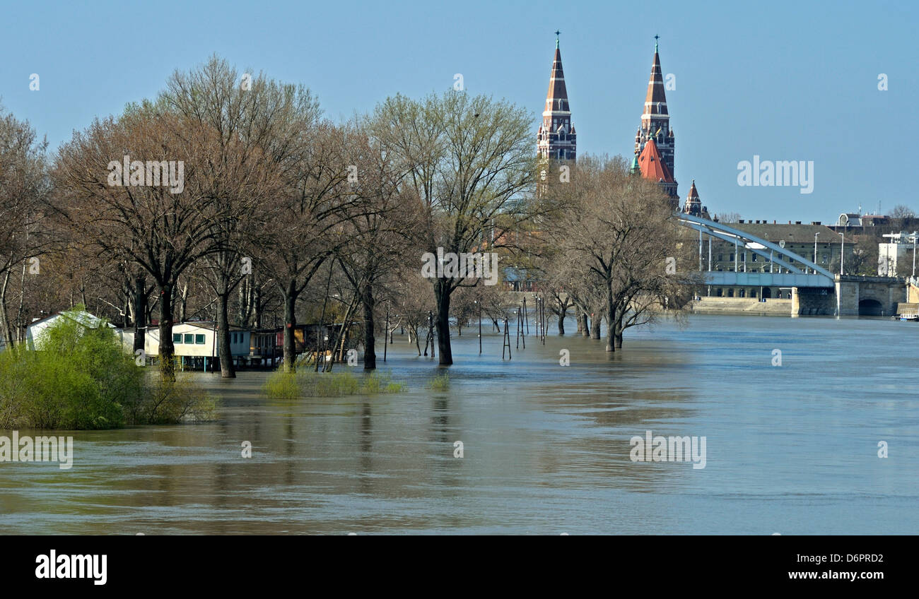 Le inondazioni del fiume Tisza a Szeged Ungheria EUROPA CENTRO-ORIENTALE in primo piano è il luogo del Camping sommersa dal Diluvio Foto Stock