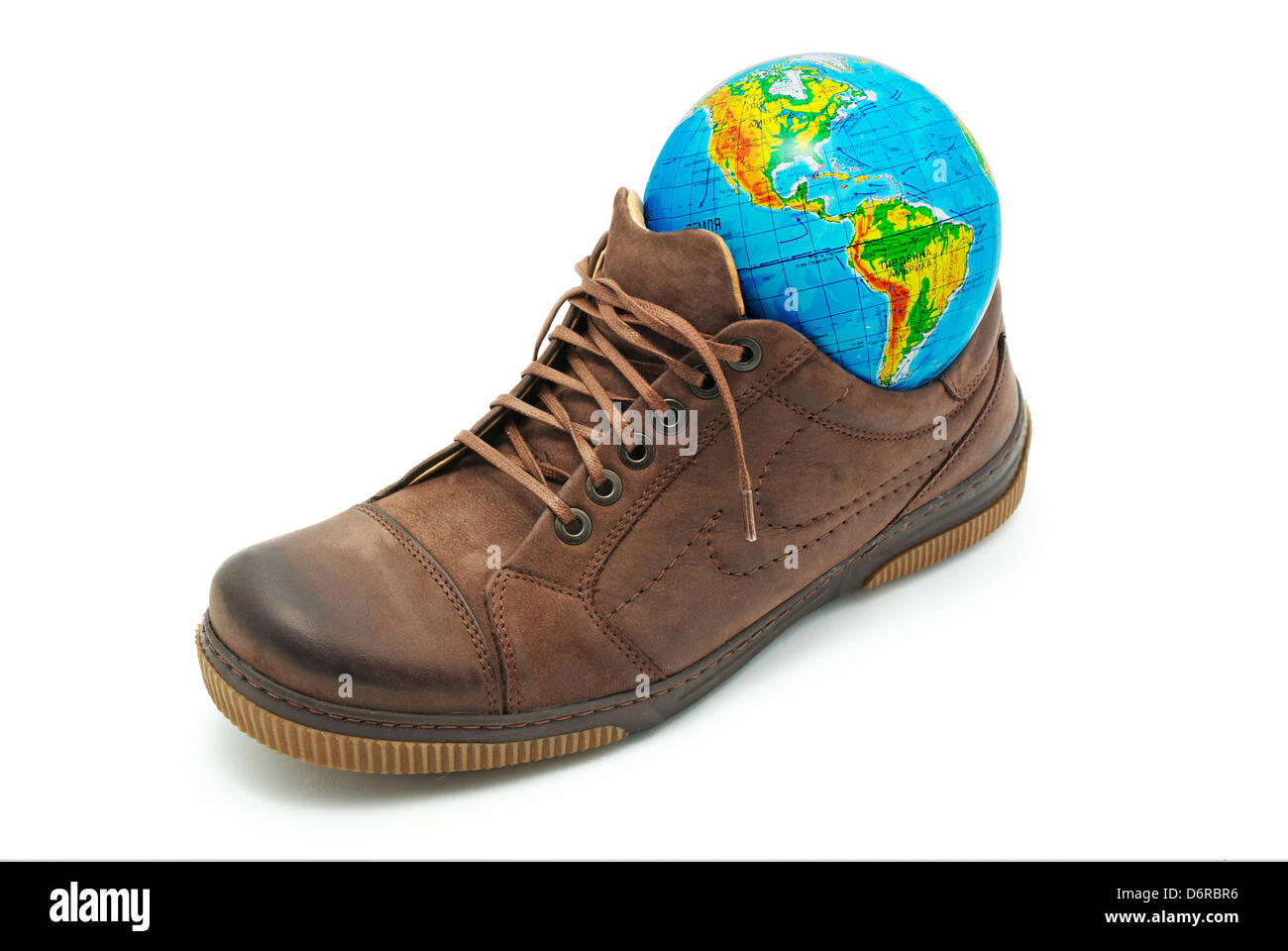 Mondo nella calzatura. Progettazione Concettuale. Foto Stock