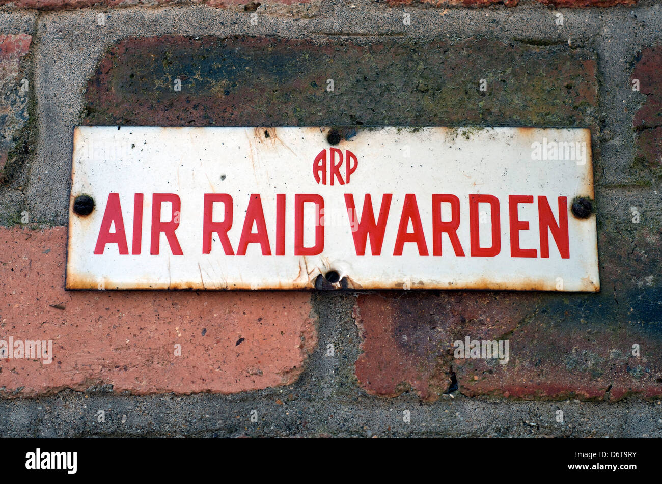 AIR RAID WARDEN A.R.P. 2a guerra mondiale segno Foto Stock