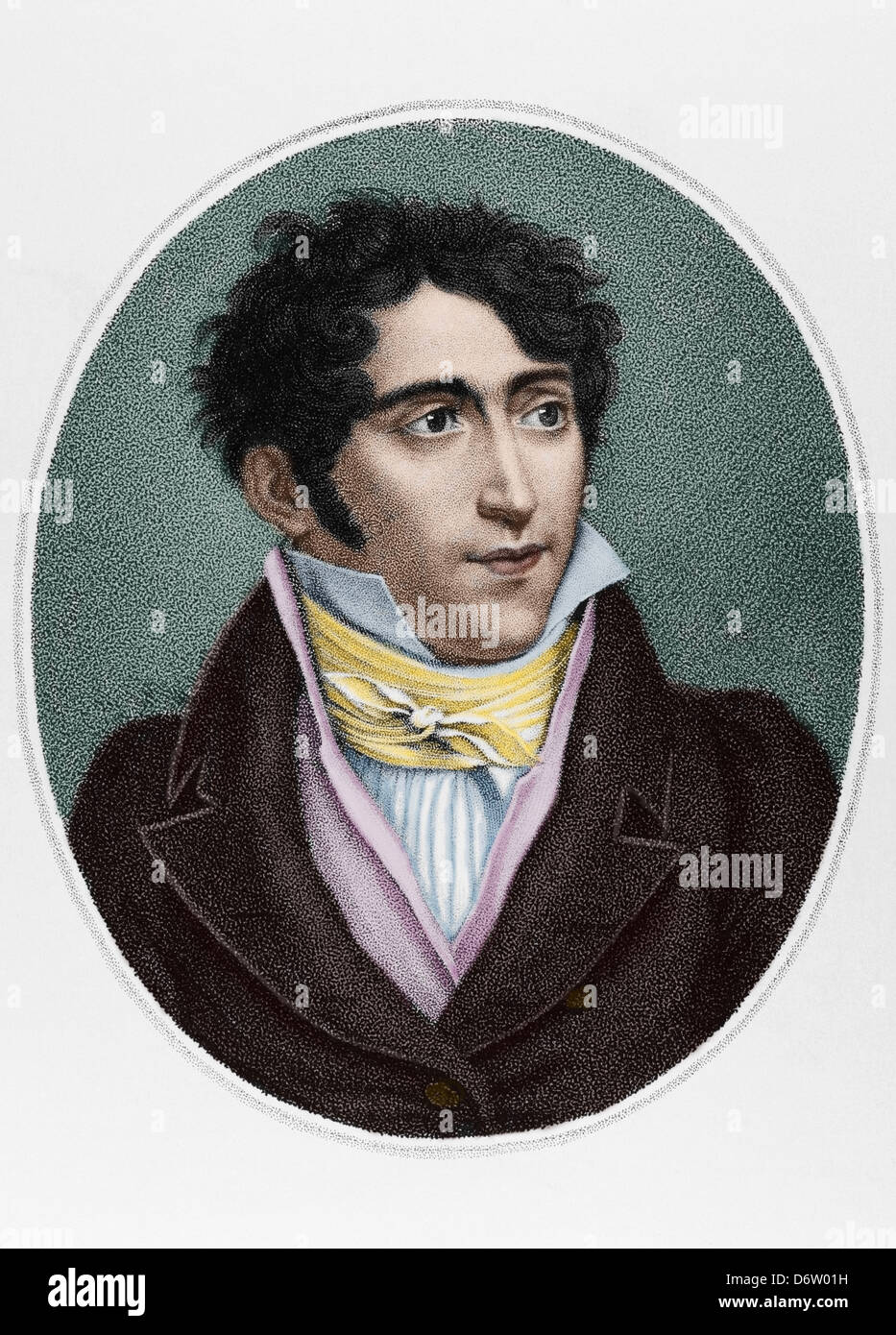 Jean Coralli (1779-1854). Il francese ballerino e coreografo. Maestro di balletto dell'Opéra di Parigi. Incisione colorata. Foto Stock