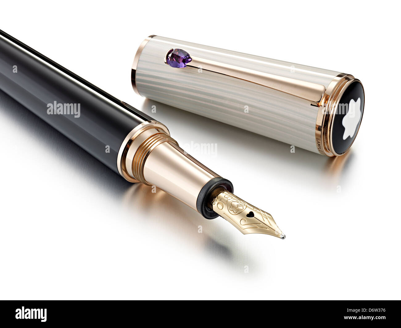 Penna d'inchiostro oro e coperchio inciso pennino costoso Foto Stock