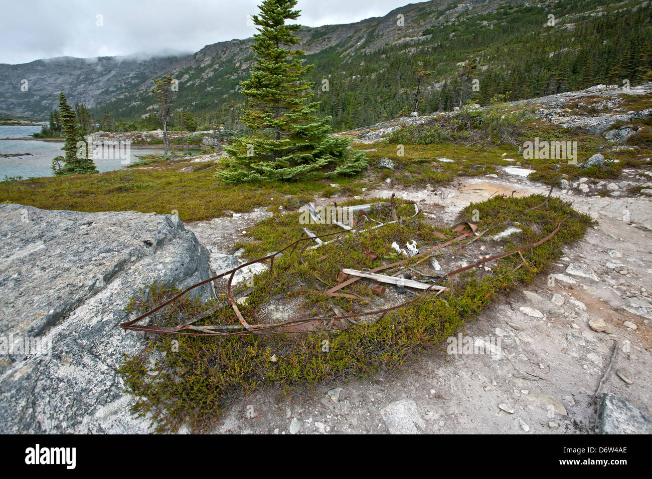 Barca resti (manufatti storici). Chilkoot Trail. Klondike Gold Rush National Historical Park. British Columbia. Canada Foto Stock