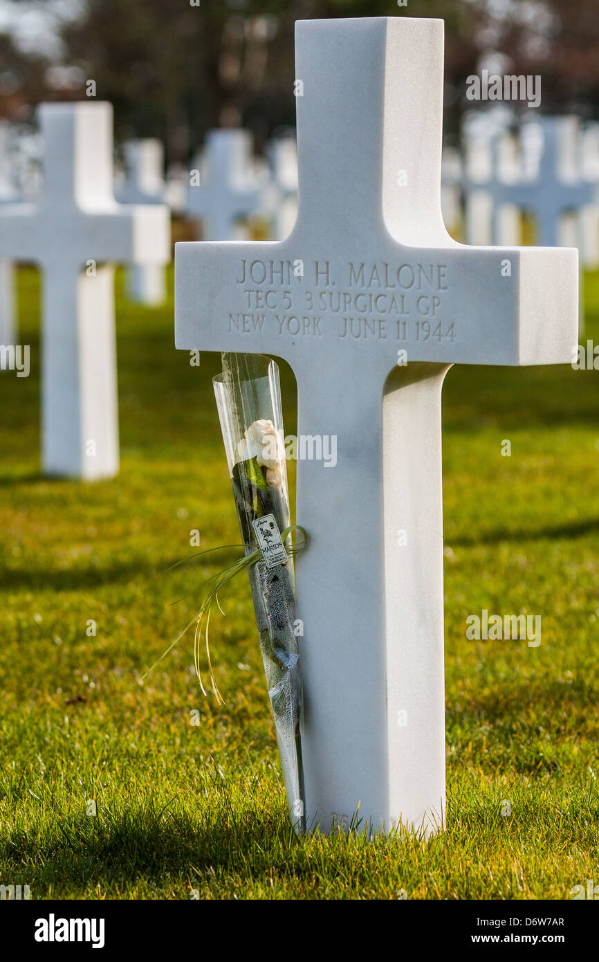 Cimitero Americano della seconda guerra mondiale (1939-1945), in Coleville-Sur-Mer, Normandia Francia Foto Stock