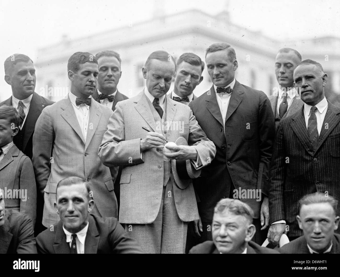 Presidente Calvin Coolidge con Washington senatori squadra di baseball, 5 settembre 1924 Foto Stock