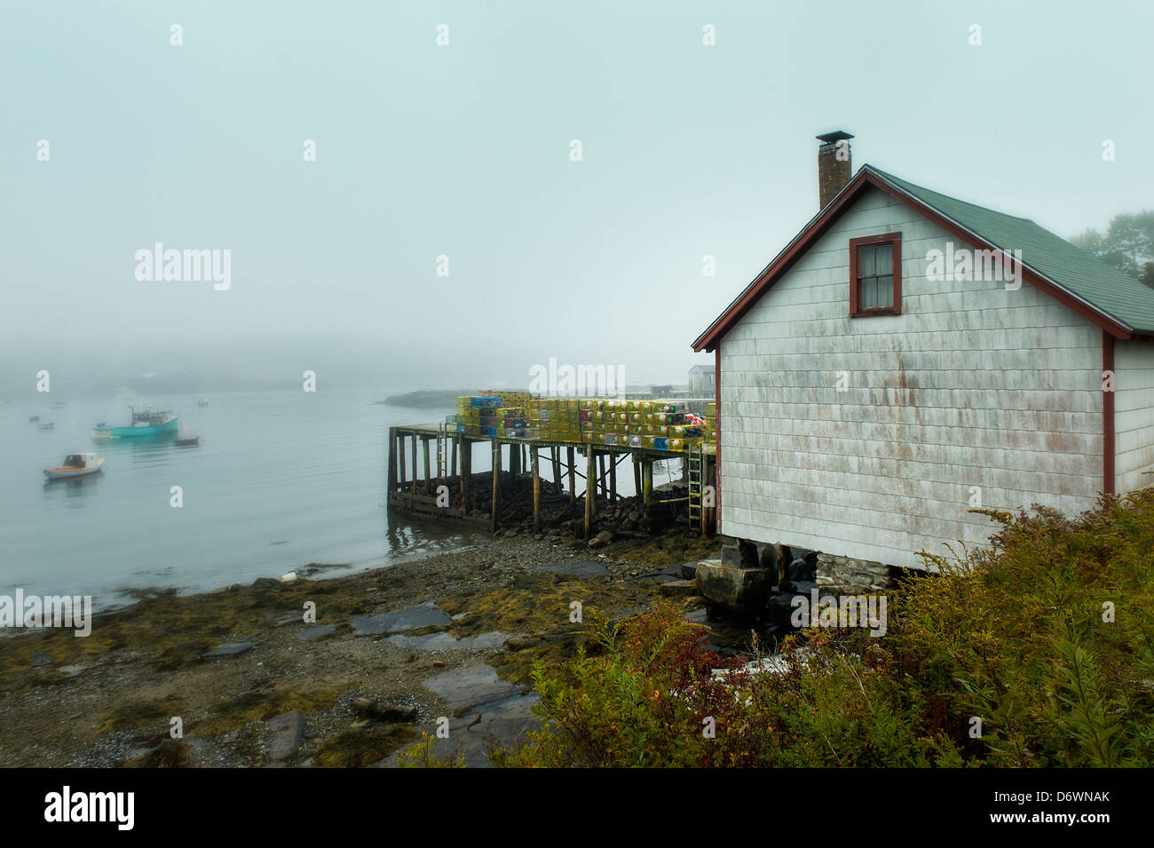 La pesca shack, Bernard, Mt isola deserta, Maine, Stati Uniti d'America Foto Stock