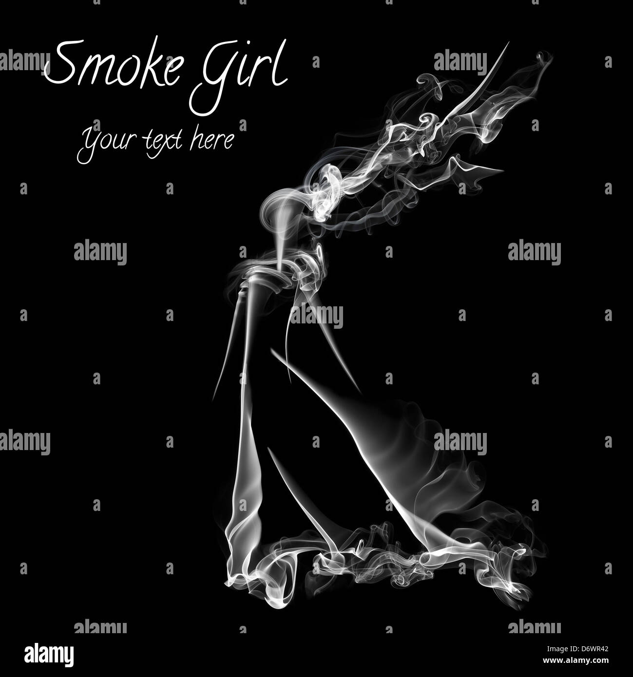 Donna di figura fatta dal fumo isolati su sfondo nero Foto Stock