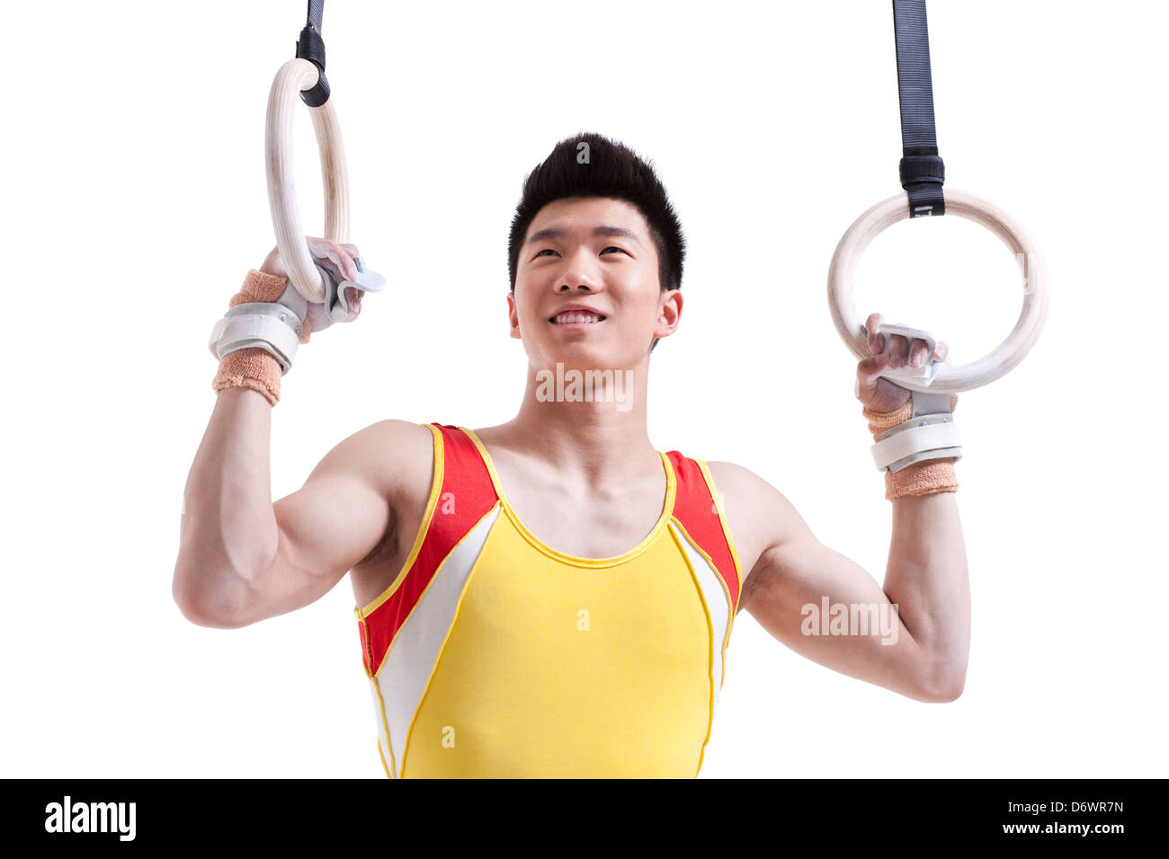 Atleta di ginnastica e anelli Foto Stock