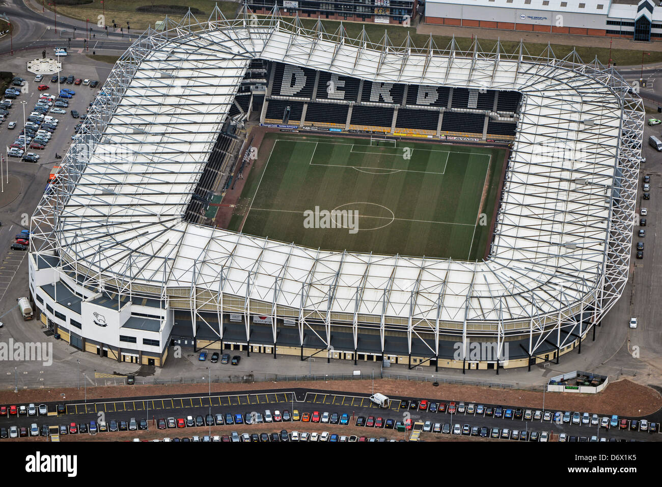 Fotografia aerea del Derby County F.C.'s Pride Park Stadium Foto Stock