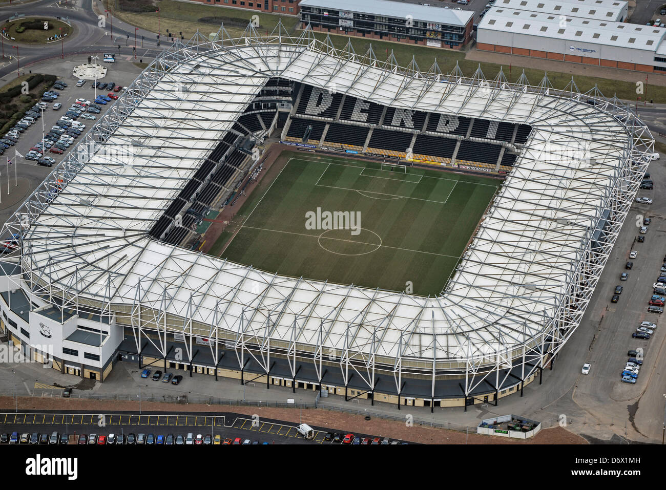 Fotografia aerea del Derby County F.C.'s Pride Park Stadium Foto Stock