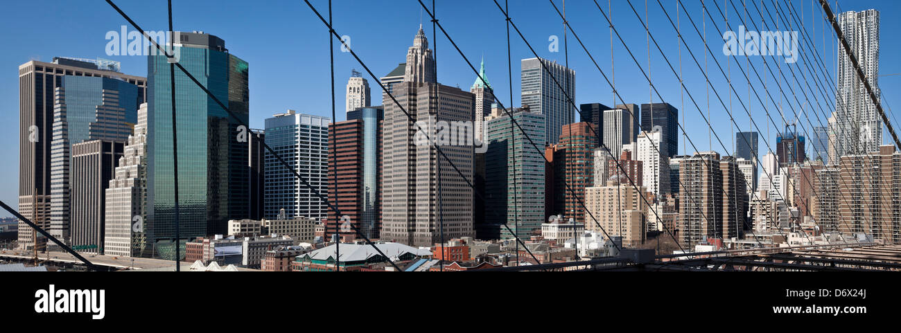 NEW YORK,sud vista di Manhattan Bridge FROMBROOKLYN Foto Stock