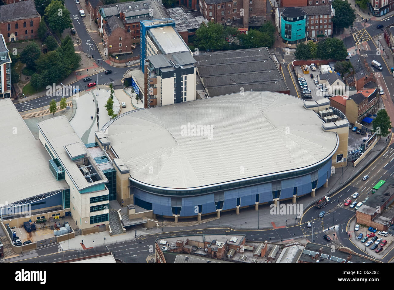 Tettuccio di Vista aerea dello Stadio del Ghiaccio conosciuta come la capitale FM Arena di Nottingham. Foto Stock