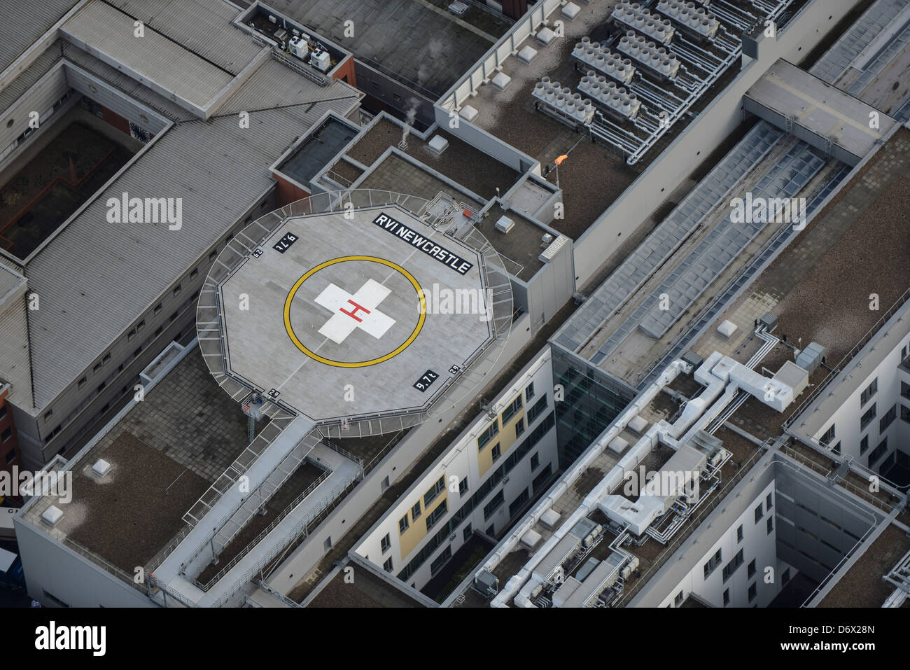 Fotografia aerea della elisuperficie presso il Royal Victoria Infirmary a Newcastle Upon Tyne. Foto Stock