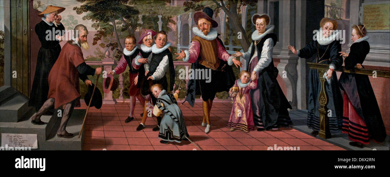 Ricco di bambini poveri genitori 1599 Pieter Pietersz o Aert Pieterszoon olandese Paesi Bassi Foto Stock