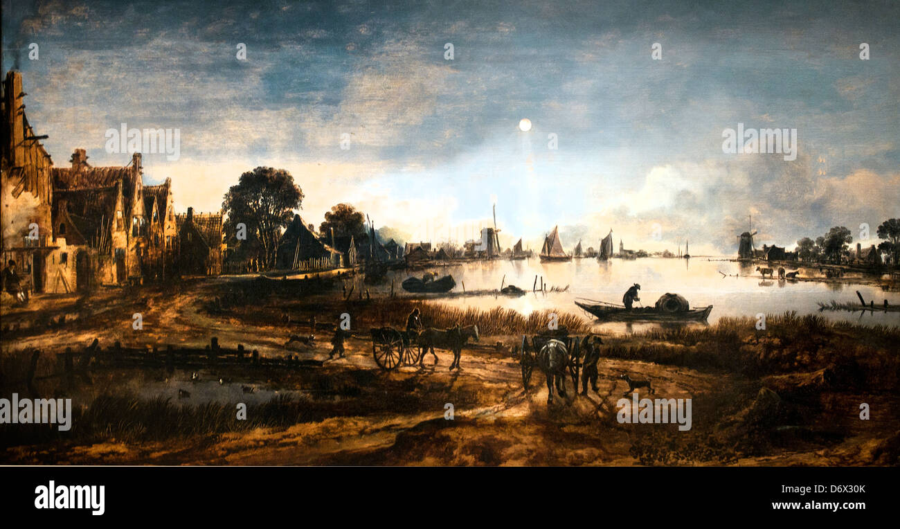 Vista sul fiume al chiaro di luna 1640 Aert van der Meer 1603-1677 olandese Paesi Bassi Foto Stock