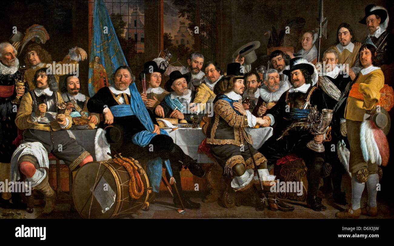 Banquet Crossbowmen's Guild in Celebration Treaty of Munster 1648 Bartholomeus van der Helst 1613-1670 ottanta anni, guerra, spagnolo, olandese Foto Stock