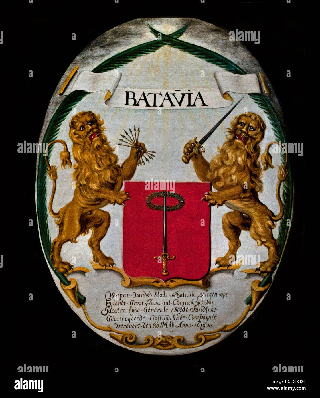 VOC i bracci della Dutch East India Company e della città Batavia ( Jakarta Indonesia )1651 Jeronimus Becx olandese Paesi Bassi Foto Stock