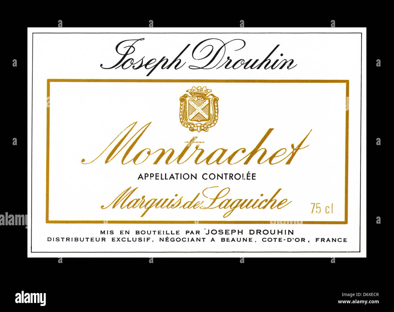 MONTRACHET GRAND CRU ETICHETTA " Montrachet " dal Marchese di Laguiche, negoziante Joseph Drouhin Cote d'Or Borgogna Francia Foto Stock