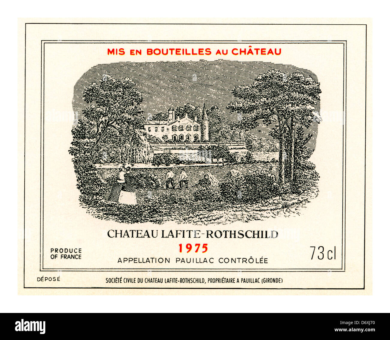 Chateau Lafite-Rothschild 1975 fine vino rosso Etichetta flacone Pauillac Medoc Gironda Bordeaux Francia Foto Stock