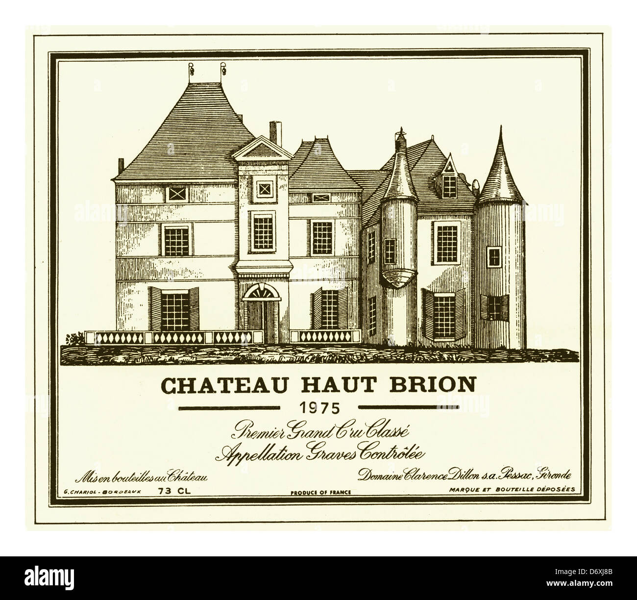 Chateau Haut Brion 1975 vino etichetta del flacone Foto Stock