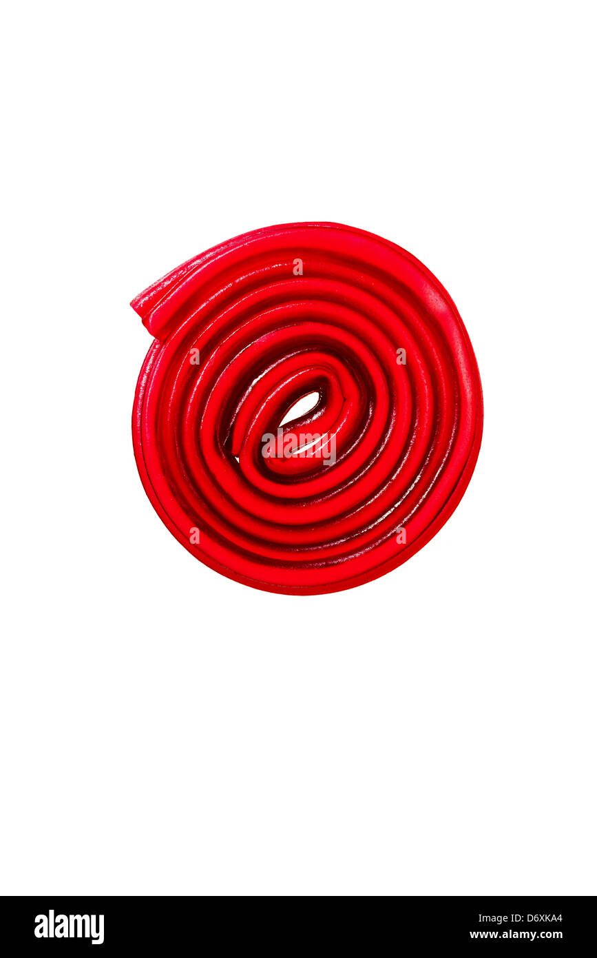 Circolare rossa frutta lumaca di gomma su sfondo bianco Foto Stock