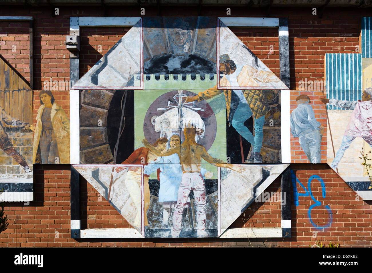 Murale di Graeme Willson sul lato di Maurice Dixon Canal Mills, Leeds a Liverpool Canal, Leeds, West Yorkshire, Regno Unito Foto Stock