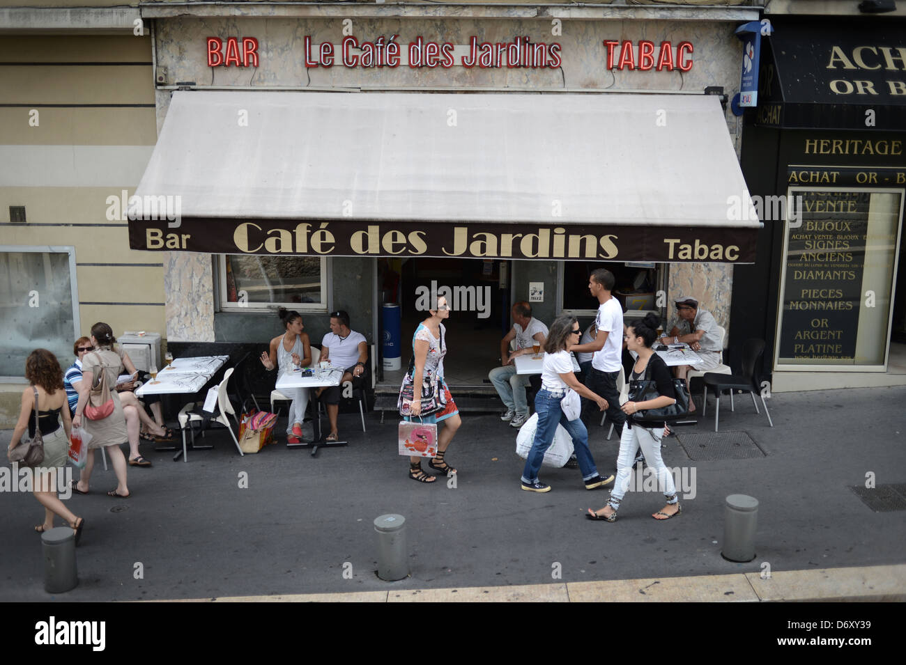 Nizza, Francia, il Cafe des jardins nella città vecchia di Nizza Foto Stock