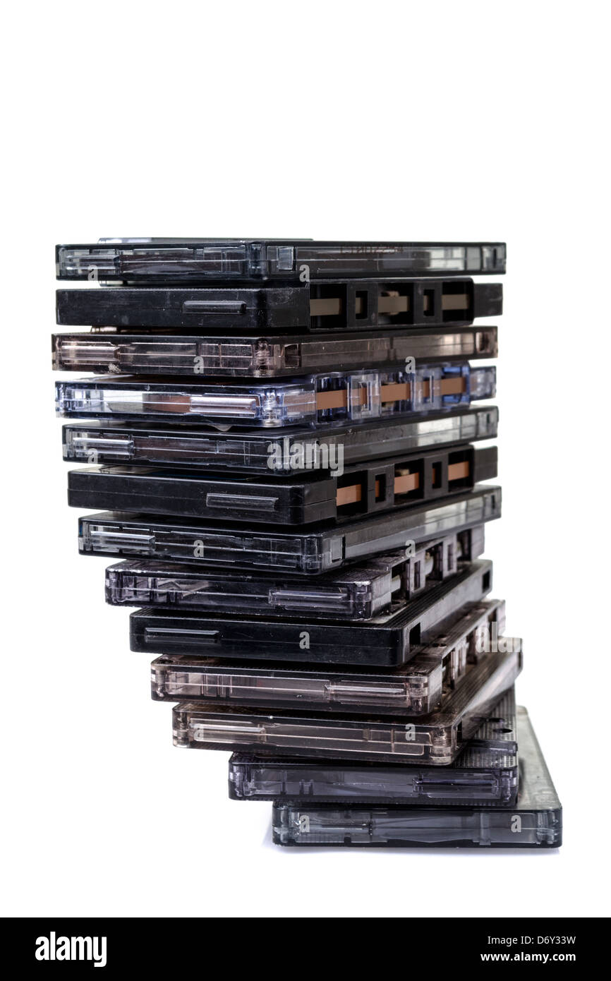 Pila di cassette audio Foto Stock