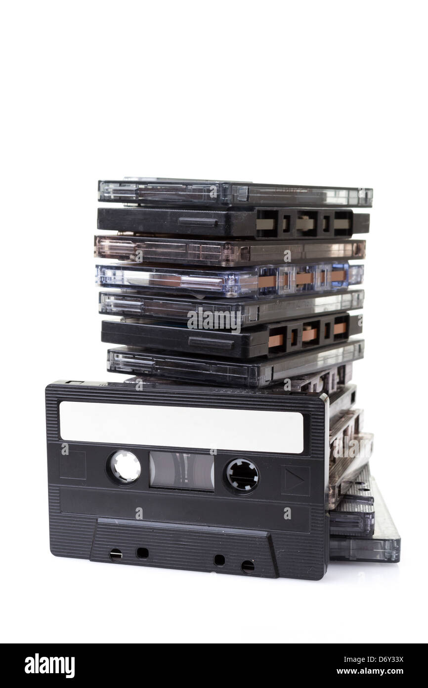 Pila di cassette audio Foto Stock