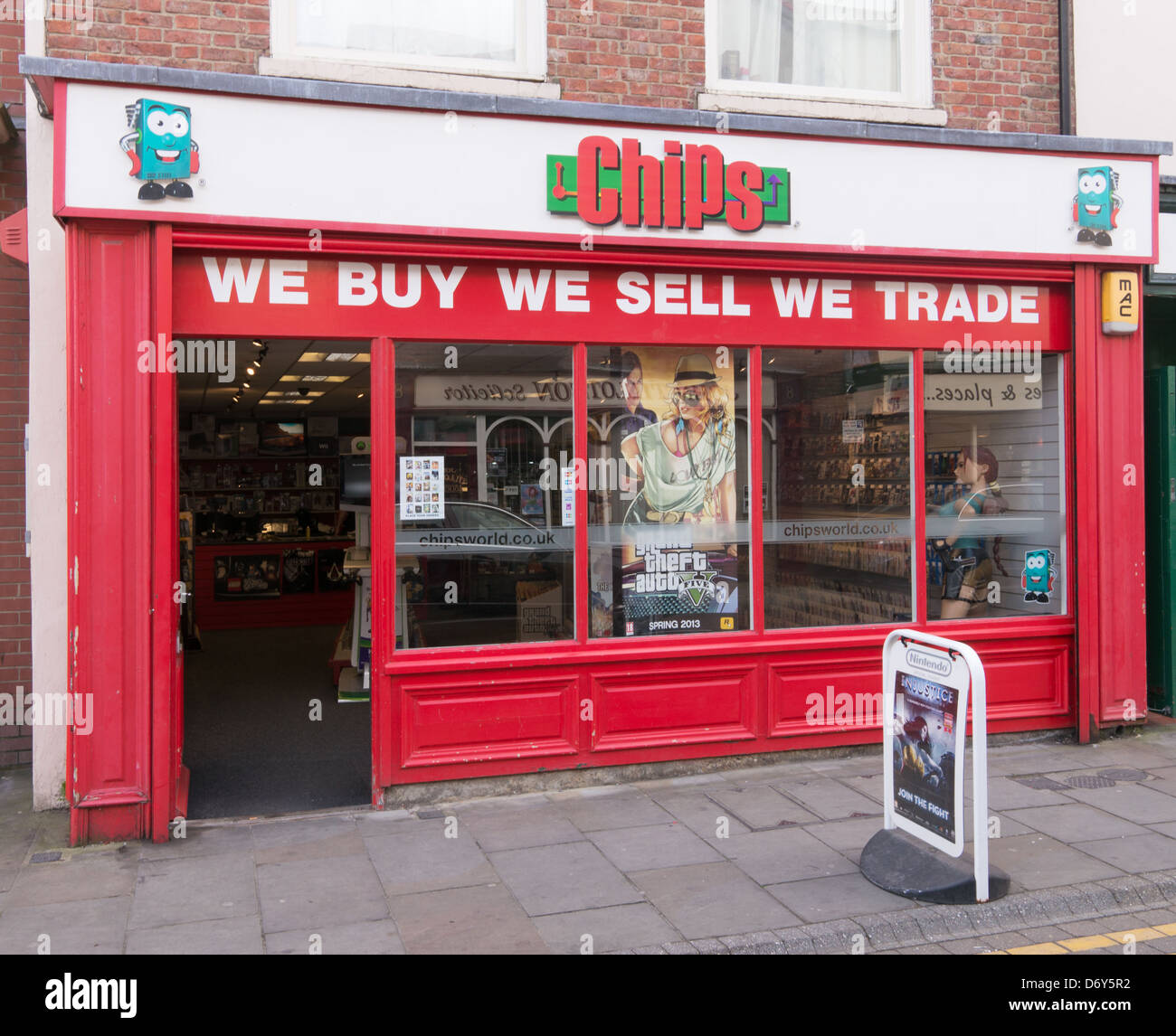Vista esterna dei chip computer games shop Stockton-on-Tees North East England Regno Unito Foto Stock