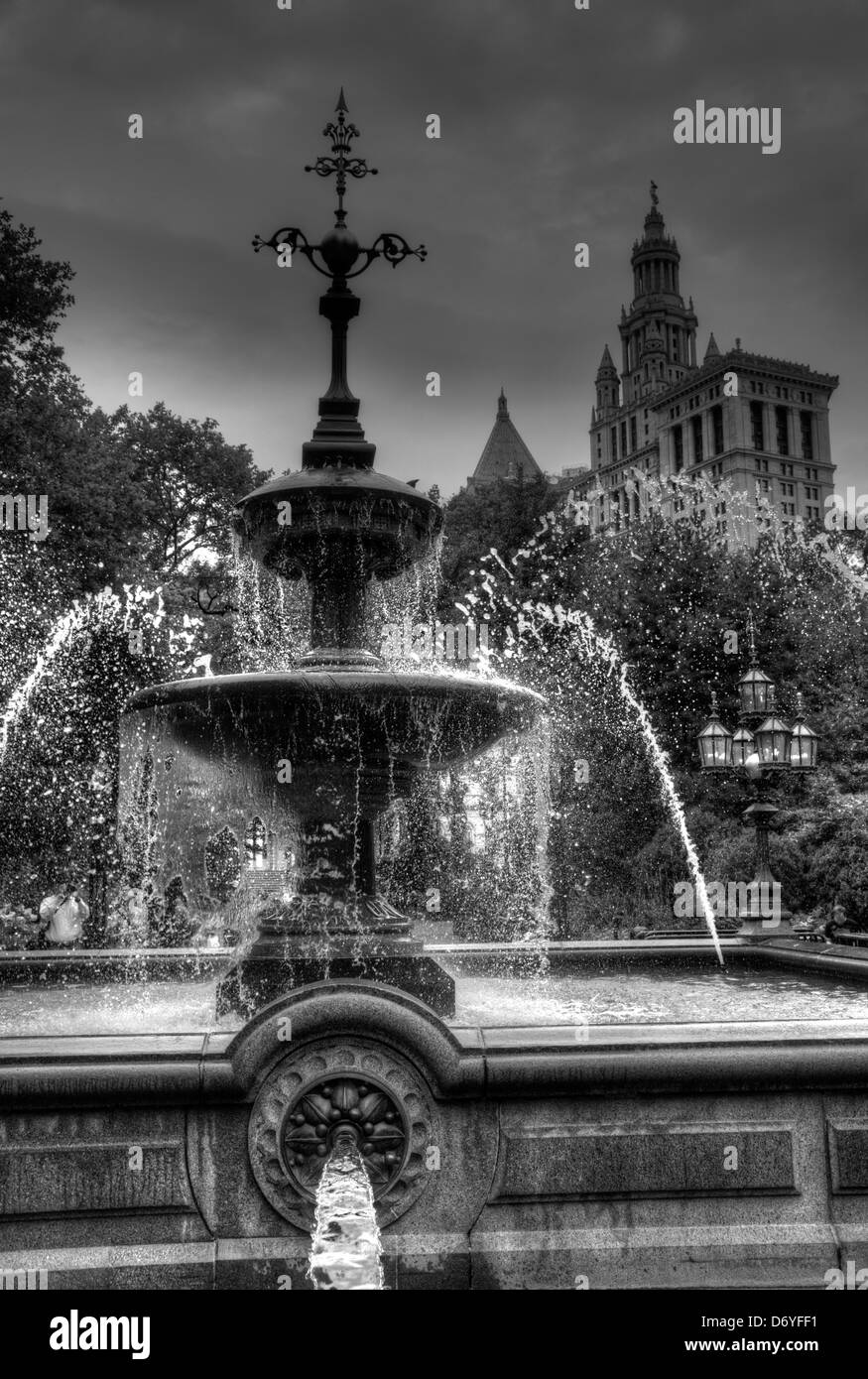Fontana a City Hall Park di New York City, Stati Uniti d'America Foto Stock