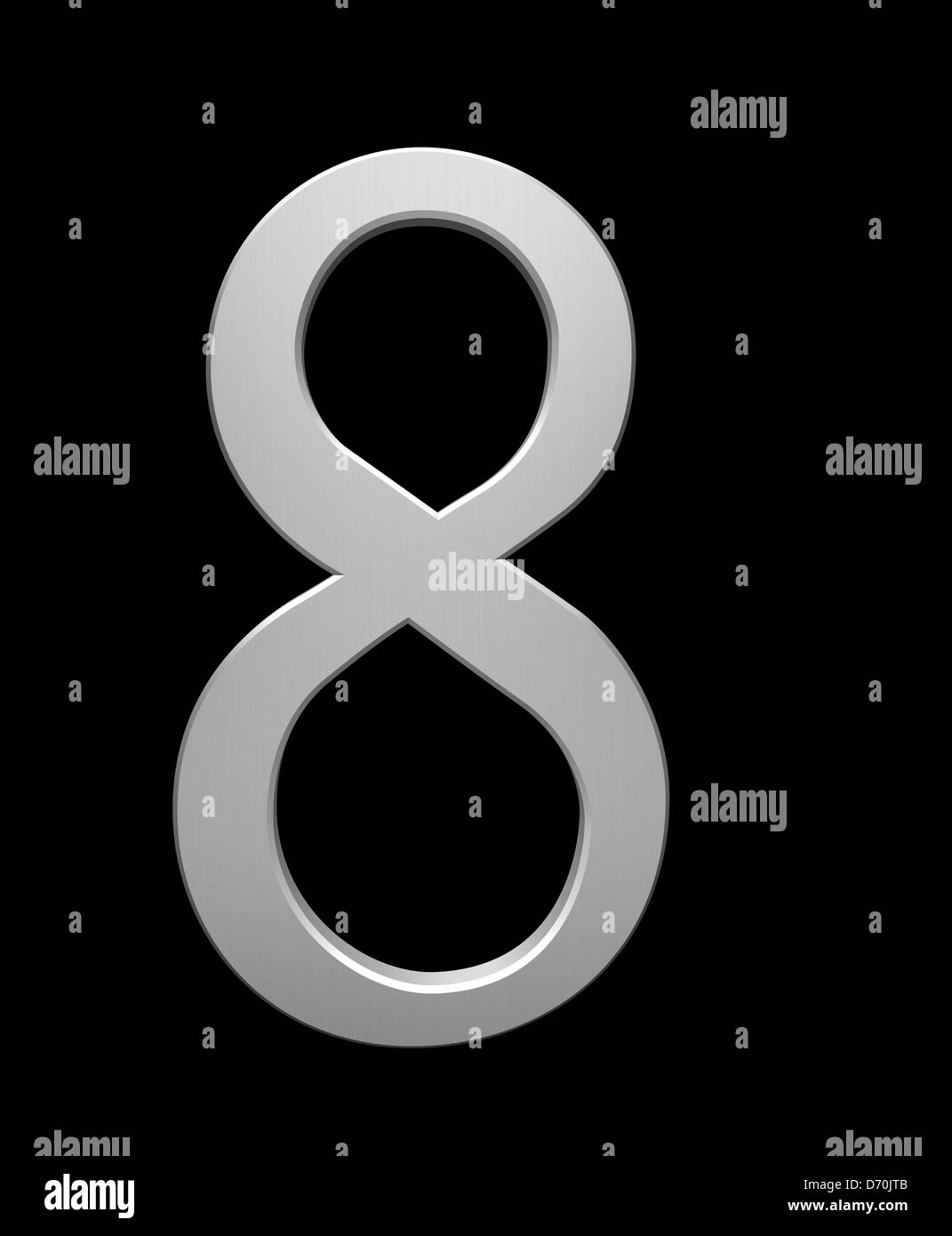 Il numero 8 in acciaio spazzolato isolati su nero con tracciato di ritaglio Foto Stock
