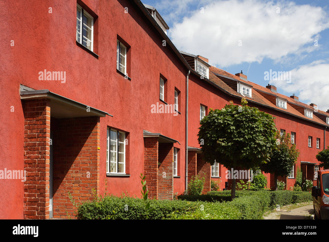 Berlino, Germania, case unifamiliari nell'insediamento a ferro di cavallo da Bruno Taut Foto Stock