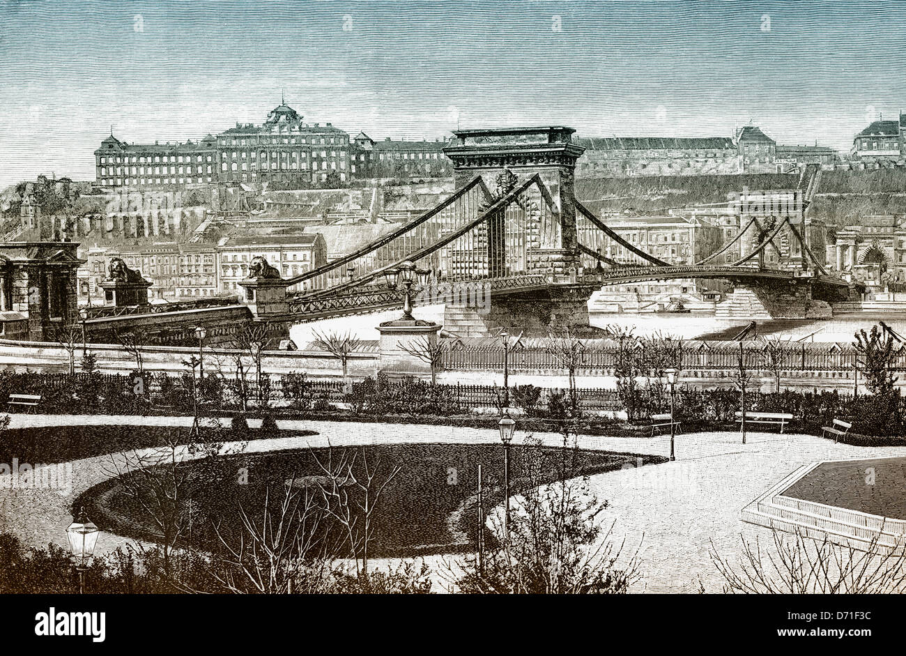 Città di Budapest, il Ponte della Catena o Catene Széchenyi ponte sul  Danubio, secolo XIX, Budapest, Ungheria Europa Foto stock - Alamy
