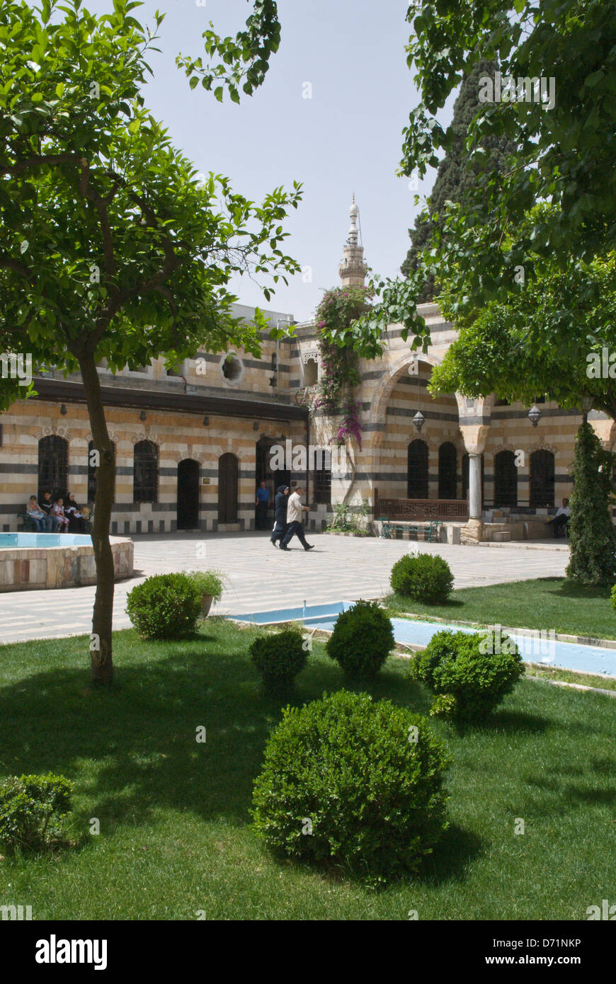 Azem Palace (Bait Al-'Azem), una vecchia casa Ottomana in Damasco, Siria. Ora il museo di arti popolari e tradizione. Foto Stock