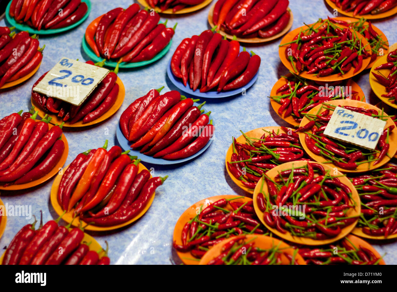 Peperoncini rossi nel mercato di Kota Kinabalu Borneo 2 Foto Stock