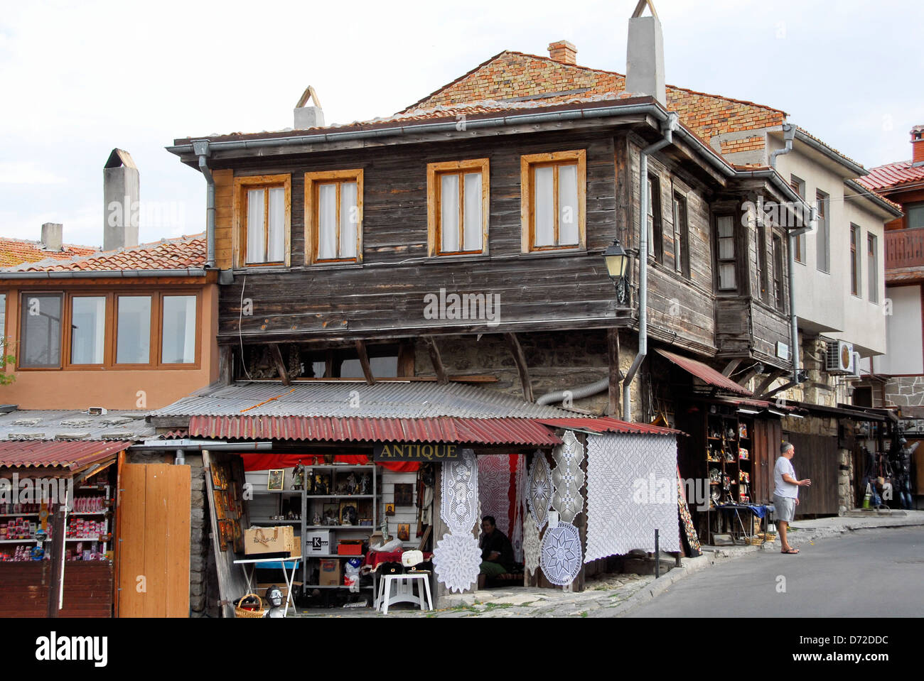 Tipica architettura nell'antica città di Nesebar, Bulgaria Foto Stock