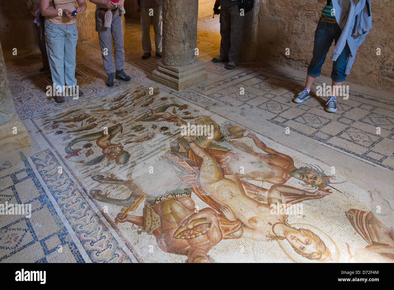 Mosaico a Bulla Regia rovine romane, Tunisia Foto Stock