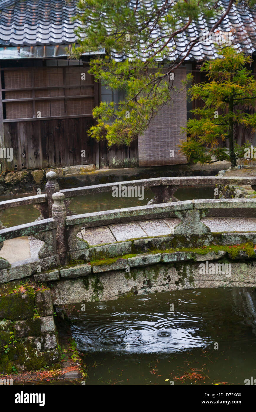 Giardino giapponese nel tempio di Kiyomizu in pioggia, sito del Patrimonio Culturale Mondiale, Kyoto, Giappone Foto Stock