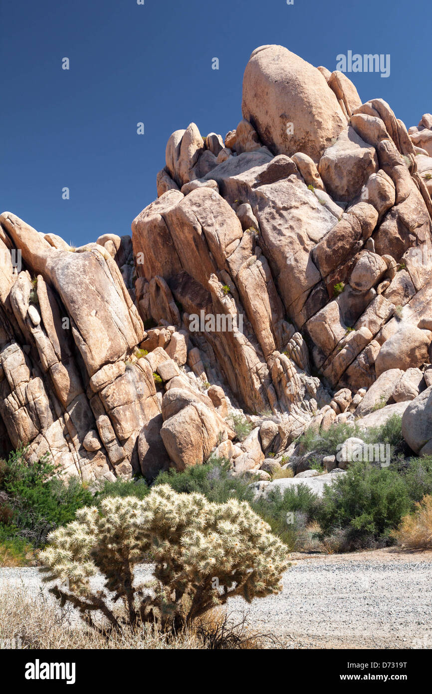 Formazioni rocciose scenico nel parco nazionale di Joshua Tree, California Foto Stock
