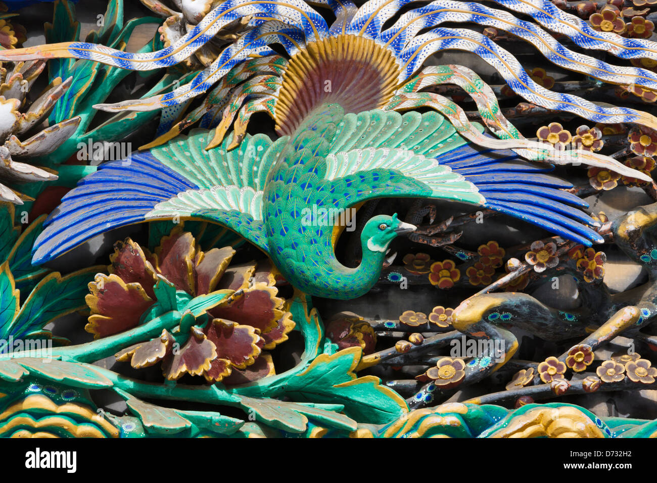 Il carving di Phoenix a Kairo, il Santuario Toshogu, Nikko, Prefettura di Tochigi, Giappone, Patrimonio Mondiale dell UNESCO Foto Stock