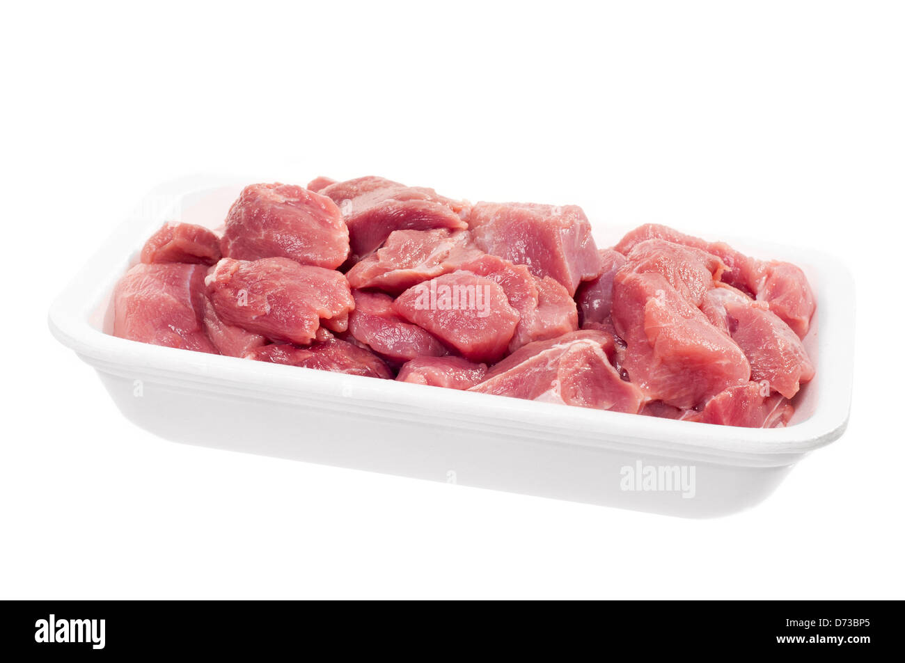 Materie rosso tritato di carne per spezzatino in bianco il vassoio Foto Stock