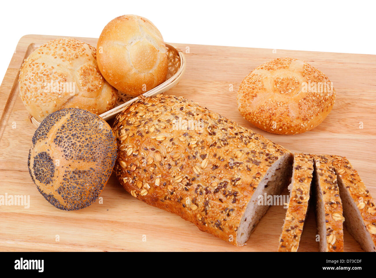 Tipi di variabile di pane e panini isolati su sfondo bianco Foto Stock