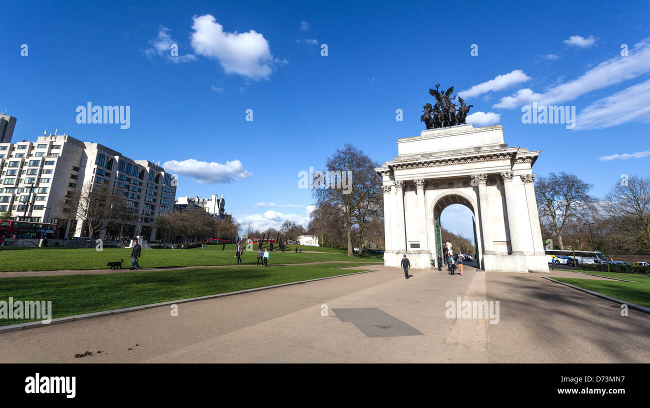 Wellington Arch, Hyde Park Corner, Londra, Inghilterra, Regno Unito Foto Stock