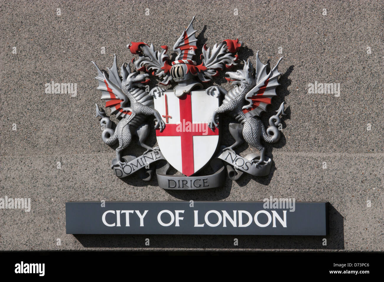 Domine nos dirige city of London dragon crest Foto Stock