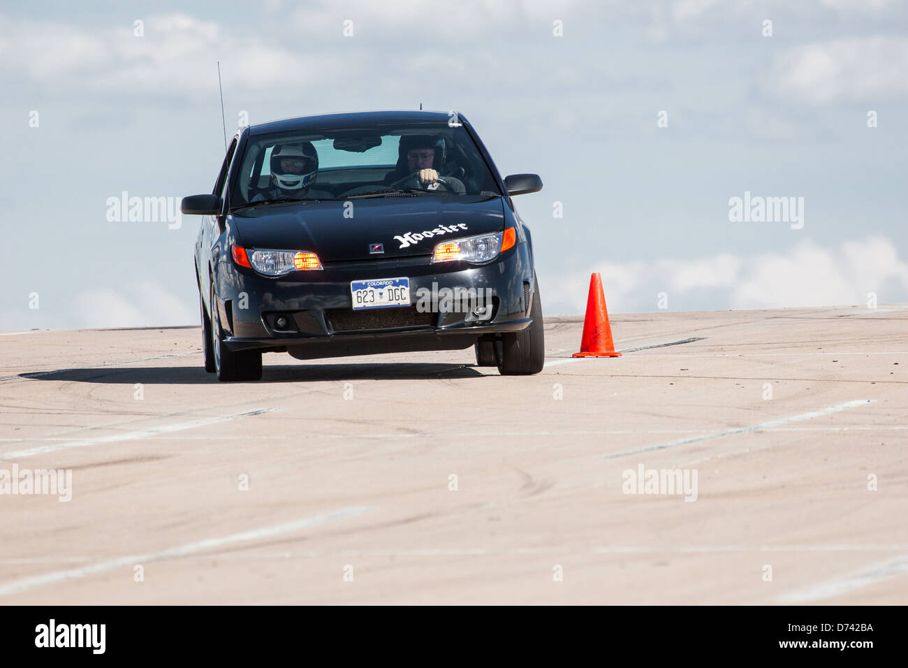 Un 2006 Nero ione Saturno Redline automobile in una gara di autocross a livello regionale Sports Car Club of America (SCCA) evento Foto Stock